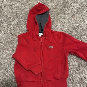 Lacoste Red Zip-Up Hoodie Sweatshirt with Iconic Logo